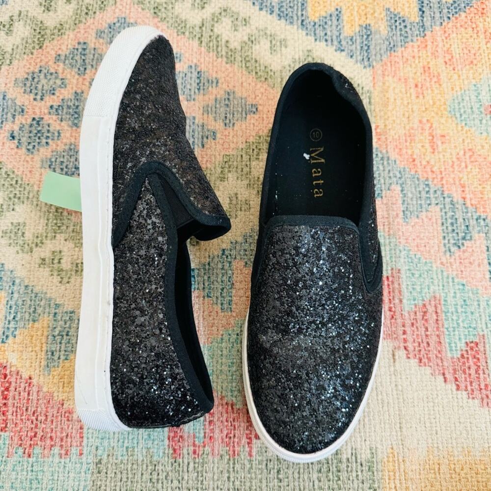 💚 Mata | black glitter sparkle slip on sneakers
